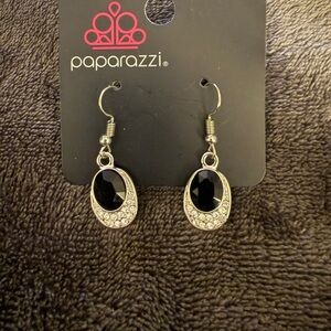 paparazzi Black and Silver Oval Crystal Drop Earrings